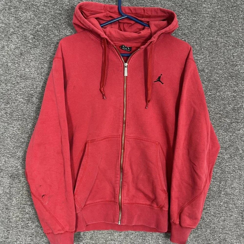 Jordan Hoodie Mens Medium Red Full Zip Air Jordan Jumpman Sweatshirt Distressed